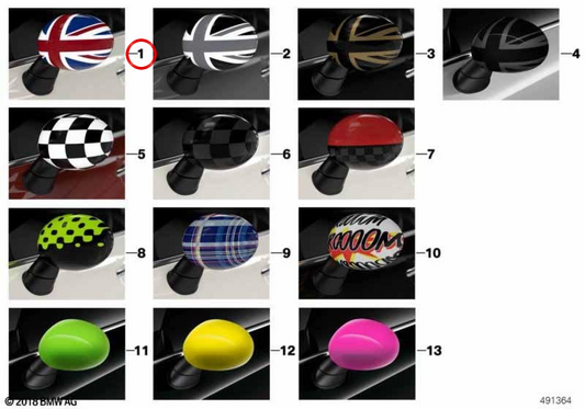 RHD Union Jack OEM Cover destro 5116240944 per Mini F56, F55, Clubman F54, Cabrio F57, Countryman F60. Mini originale.