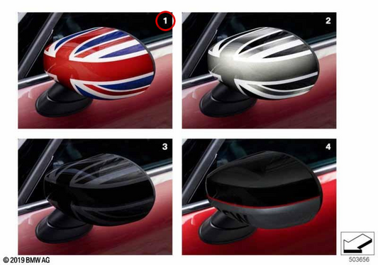 Tampa do espelho externo esquerdo Union Jack OEM 51162465785 para MINI F56, F56 BEV, F55, F54, F57, F60... e muito mais. MINI originais.