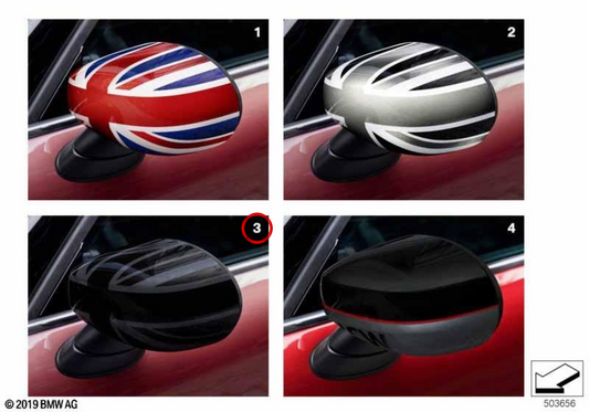 Tampa do espelho exterior direito Night Jack OEM 51162465792 para MINI F56, F55, F54, F57, F60... e muito mais. MINI originais.