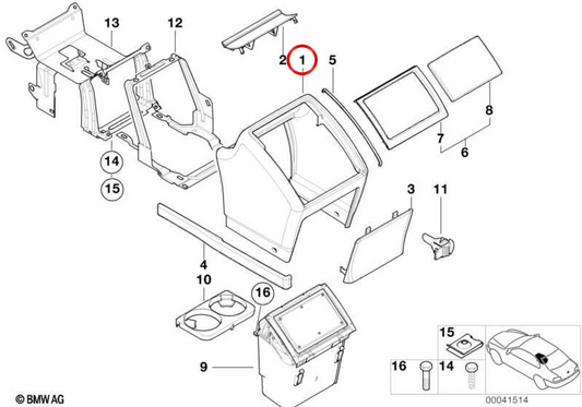 Reposabrazos central OEM 51162699416 para BMW E39. Original BMW.