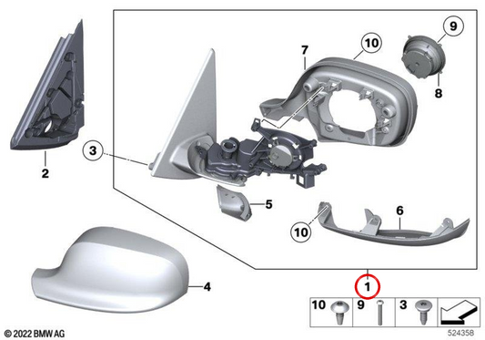 Heating right rearview mirror with memory for BMW E84. Original BMW.