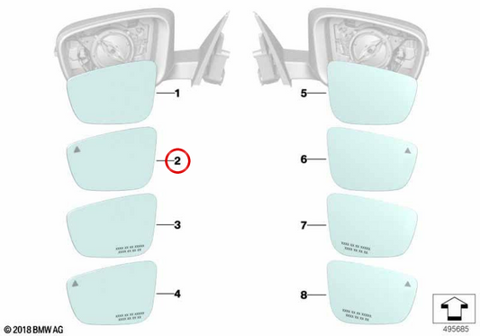 Chauffage de miroir cristallin arrière grand angle gauche OEM 51165A206F1 pour BMW F40, F44. BMW d'origine.