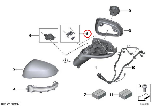 OEM 51165A2D194 Prise en charge de la chambre de recul extérieure pour BMW U06 (série 2), U11 et U12 (x1), U10 (x2). BMW d'origine.