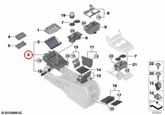 OEM 51165A34FD9 Plateau de stockage avant pour BMW G05, F95, G06, F96, G07. BMW d'origine.