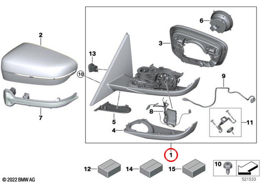 Espelho retrovisor externo esquerdo (sem vidro, aquecido) OEM 51165A3DD11 para BMW G26. BMW genuíno.