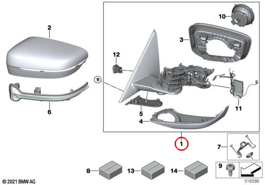 Specchietto retrovisore sinistro senza vetro riscaldato OEM 51165A3DD15 per BMW Serie 4 G26, i4 G26... e altro ancora. BMW originale.