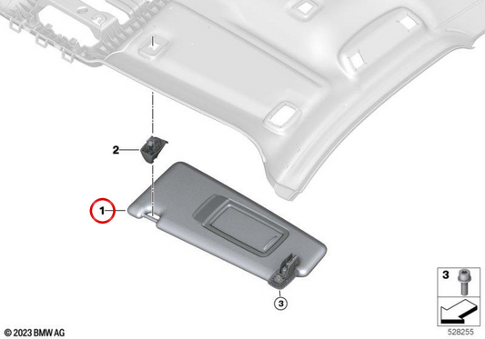 Right Parasol Viera Atlas OEM 51165A3F9C2 per la serie BMW 5 G60, G61. Sostituzione BMW originale.