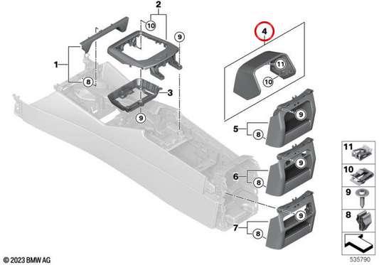 Tampa do apoio de braço traseiro OEM 51165A4AFB9 para BMW G60, G61. BMW genuíno.