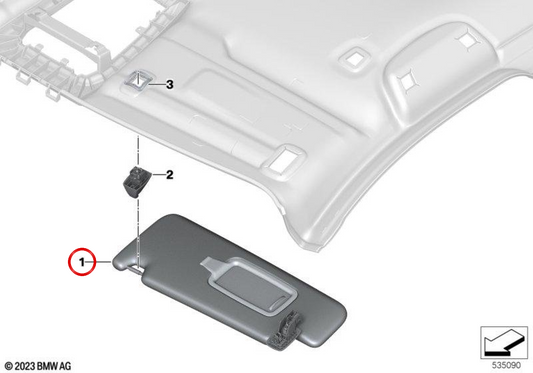 Links Solar Visor OEM 51165A5AF21 für BMW x2 U10 18d, 18i, 20i, 25i, 20dx, xdrive20i ... und mehr. Original BMW.