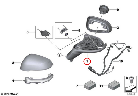 Retrovisor externe sans pièces d'assemblage gauche pour BMW U11 (OEM 51165A67623). BMW d'origine.