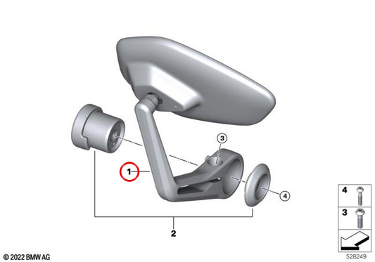 Espejo extremo manillar izquierdo OEM 51165A69911 para motos BMW S 1000 R, M 1000 R, F 900 R, F 900 XR... y más. Original BMW Motorrad.