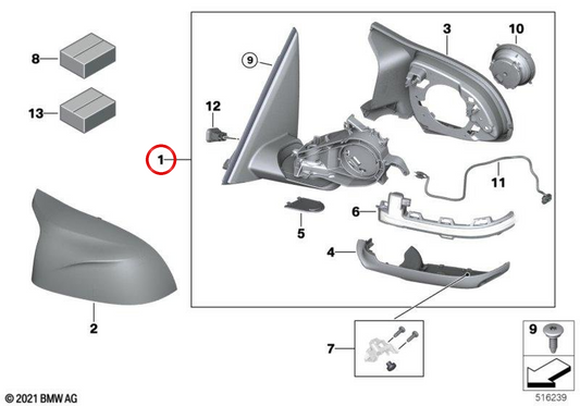 Espelho exterior preto brilhante (esquerdo) OEM 51165A70FA1 para BMW G02, G22. BMW genuíno.