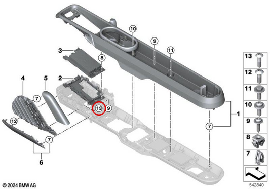 OEM 51165A8E6D3 Blattschraube für Mini J01 {Cooper E, Cooper SE, JCW} und J05 {Aceman}. Original Mini.