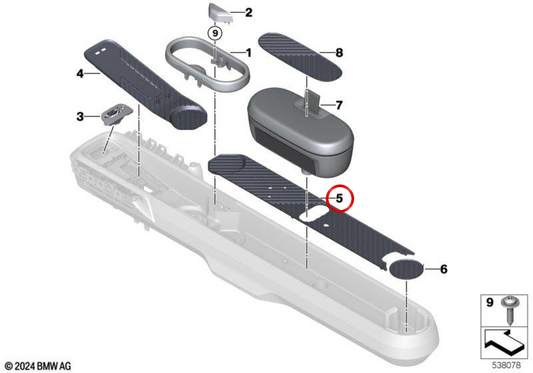 Tapete de console central preto OEM 51165B3AD96 para MINI Aceman J05. MINI originais.