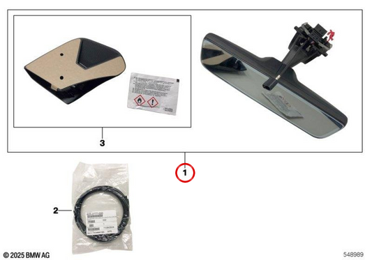 Rétroviseur intérieur OEM 51165B68364 pour BMW Série 3 F30, Série 5 G30, Série 7 G11... et plus encore. Véritable BMW.