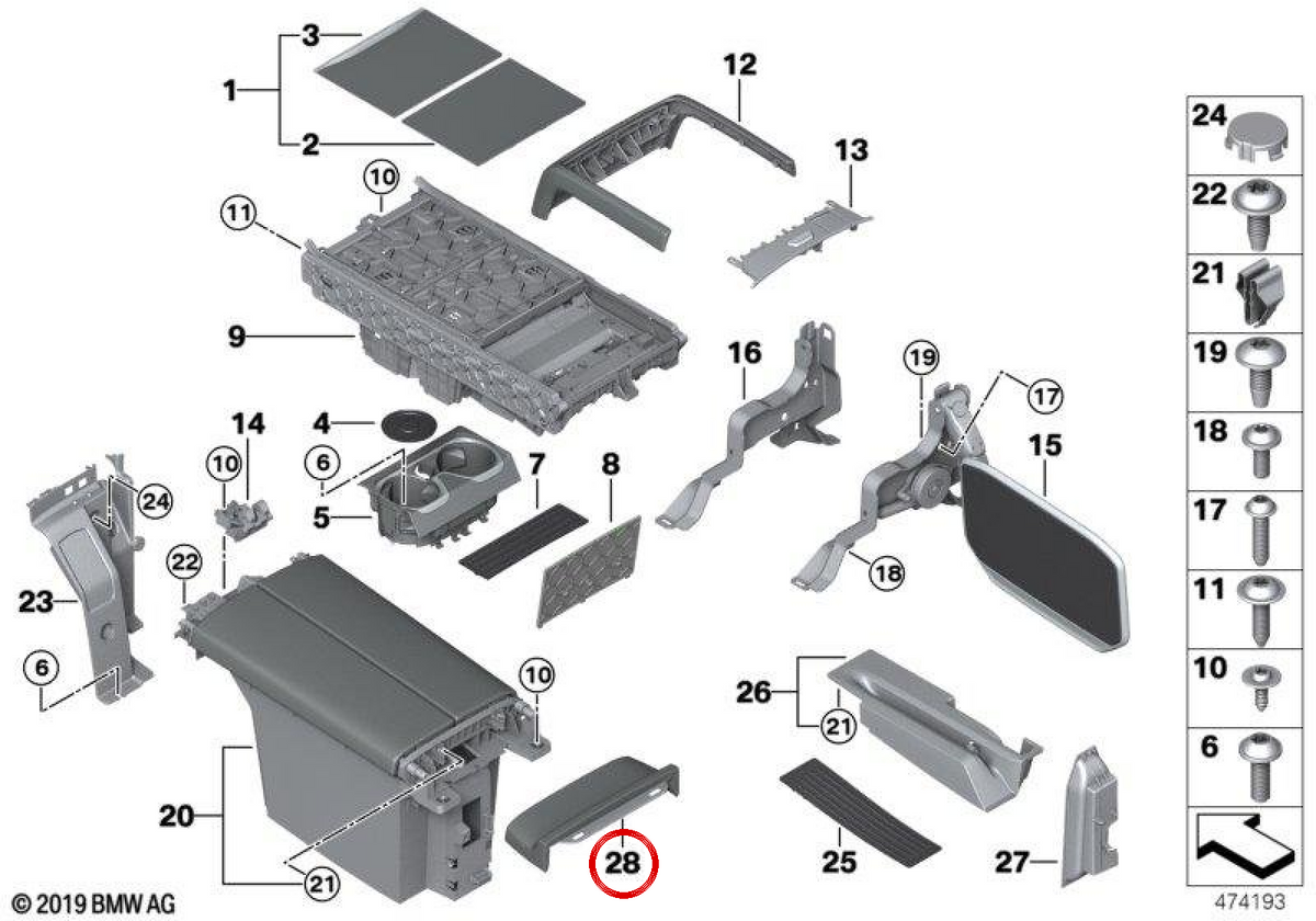 Console posteriore centrale centrale 51166806387 per BMW G12. BMW originale.