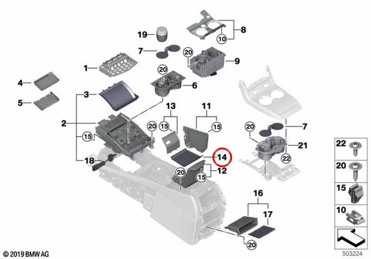 Tapete de borracha da caixa de apoio de braço central OEM 51166810505 para BMW G07. BMW genuíno.