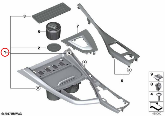 Titolari di stampaggio per console centrale OEM 51166842324 per BMW F20, F21, F22, F23, F87. BMW originale.