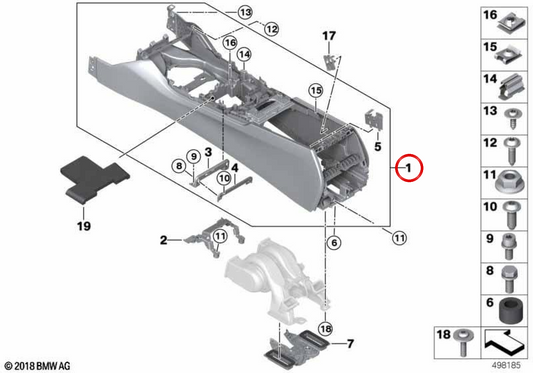 Central Console OEM 5116843413 für BMW G11, G12. Original BMW.
