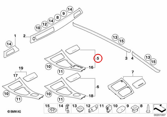 Conjunto de acabamento interno em nogueira OEM 51166951579 para BMW E92, E93. BMW genuíno.
