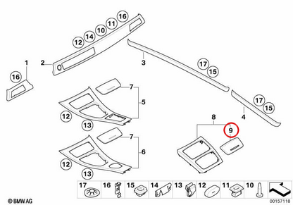 OEM 5116960677 Coperchio Glover posteriore per BMW E92, E93. BMW originale.