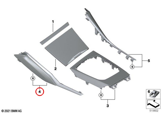 Miko driver sotaque acabamento de quartzo prateado OEM 51166994074 para BMW G20, G21. BMW genuíno.