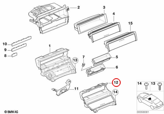 OEM Central Command Support 51167001409 für BMW E46. Original BMW.