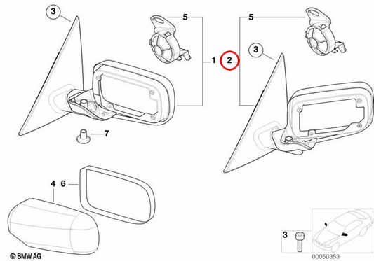 Linksseitenspiegel mit Speicher OEM 51167003439 für BMW E46 erhitzt. Original BMW.
