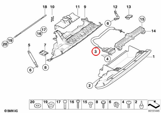 OEM 51167044004 Handschuhzweig für BMW E65, E66. Original BMW.