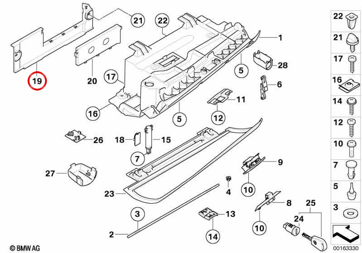 Copertura Fuse OEM 51167063483 per BMW E60 ed E61. BMW originale.