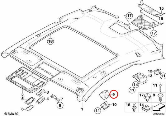 Moldura do teto dianteiro OEM 51167073652 para BMW E63, E64. BMW genuíno.