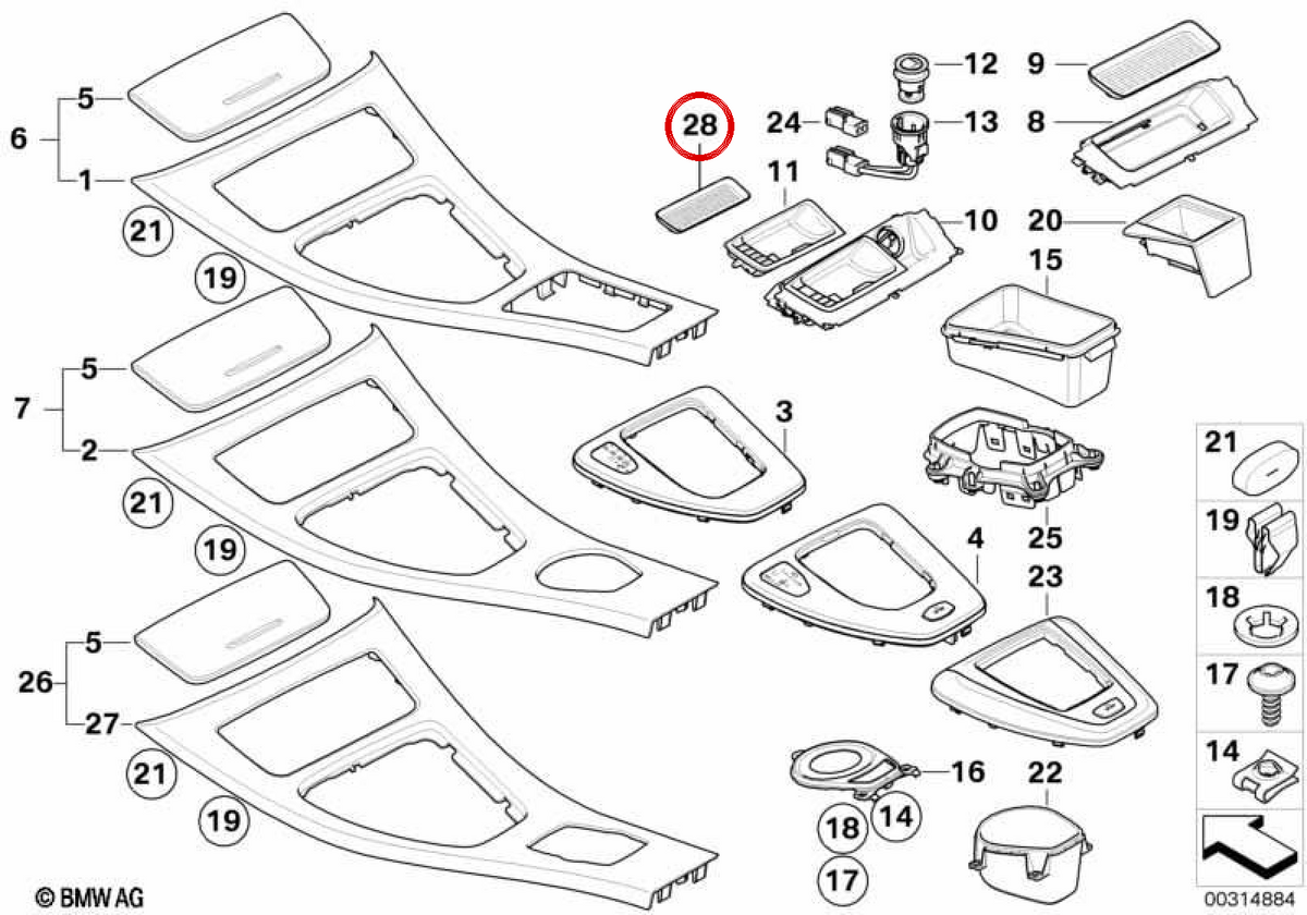 Insertor Insertor OEM 51167118065 per BMW E90, E91, E92, E93. BMW originale.