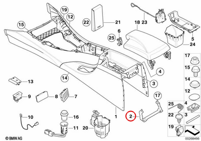 OEM 51167127107 HINTER Zentrale Konsole für BMW E81, E82, E87, E90, E91, E92, E93, E84. Original BMW.