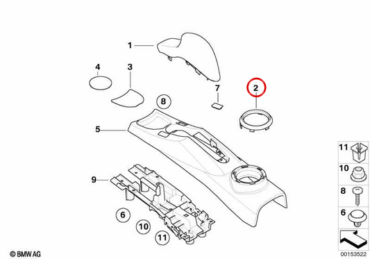 Anthrazitfarbener Zierring für die Handbremskonsole OEM 51167132797 für MINI R50, R53, Cabrio R52. Originaler MINI.