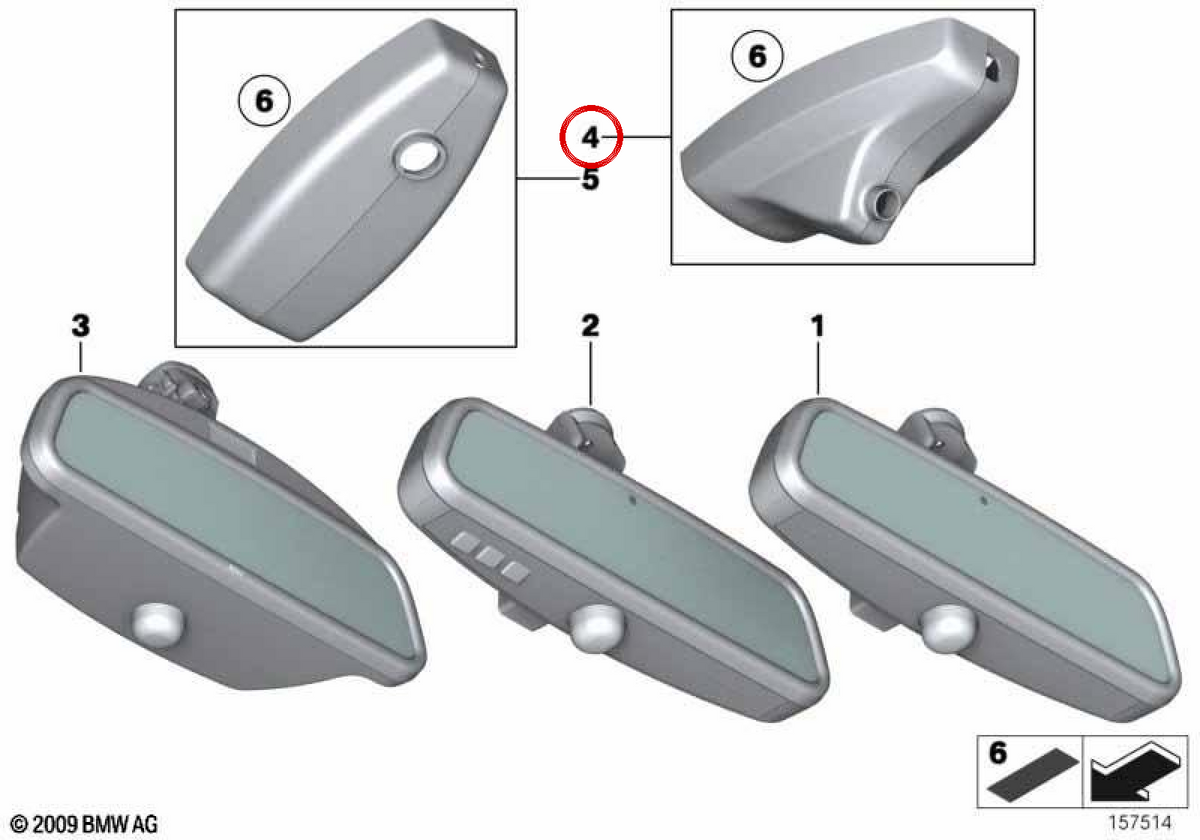 Tampas de base do espelho retrovisor OEM 51167161083 para BMW E81, E82, E87, E88, E90, E91, E92, E93, E60, E61, E63, E64, E65, E66, E89. Cor preta. BMW genuíno.