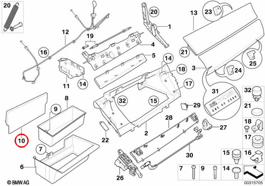Panel trasero guantera OEM 51167161780 para BMW E70, E71. Original BMW.