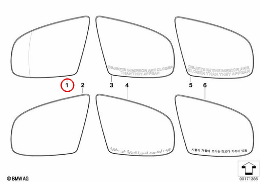 Rechts Weitwinkelspiegel 51167174982 für BMW x5 E70, x5 E70 LCI, x6 E71, x6 E72 Hybrid. Original BMW.