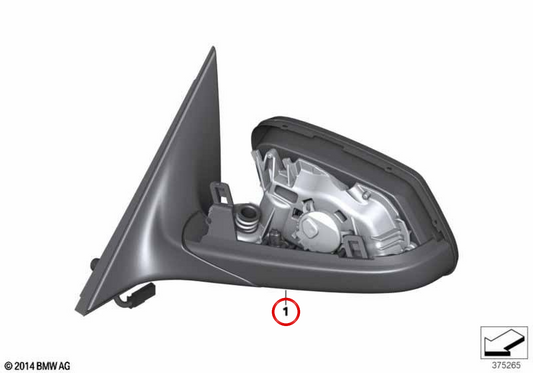 Caixa do espelho exterior esquerdo aquecido sem vidro OEM 51167189597 para BMW E60, E61. BMW genuíno.