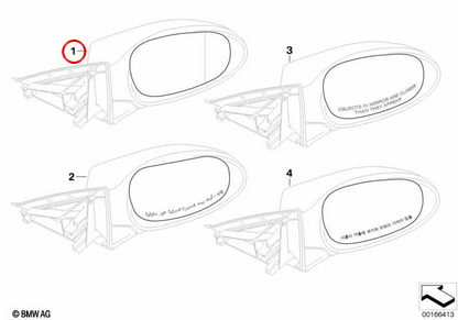 Cristal de espejo izquierdo calefactable OEM 51167230979 para BMW E81, E82, E87, E88, E90, E91, E92, E93. Original BMW.