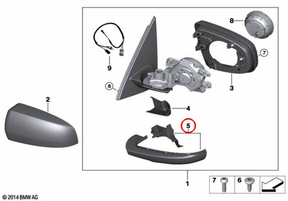 Cubierta de mecanismo de bloqueo derecho OEM 51167233064 para BMW E70, E71, E72. Original BMW.