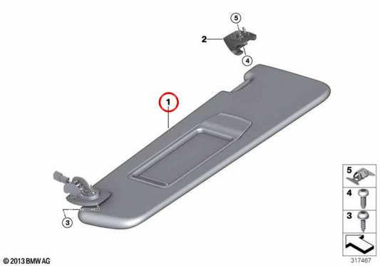 Parasol derecho OEM 51167248858 para BMW F10 y F11. Original BMW.