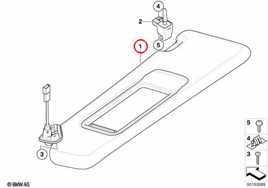 Parasol avec miroir gauche OEM 51167252007 pour BMW E90, E91, E84. BMW d'origine.