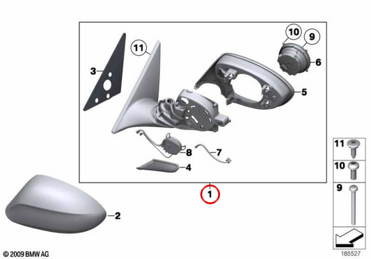 Boîtier de recul droit sans chauffage en verre OEM 51167281978 pour BMW Z4 E89. BMW d'origine.