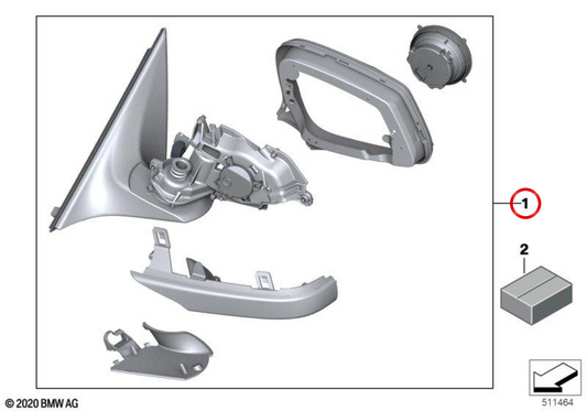 Boîtier de miroir droit sans verre chauffé 51167282130 pour BMW F01, F02. BMW d'origine.