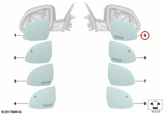 OM 51167291248 vetro specchio riscaldato e largo destro per BMW G01, G08, F97, G02, F98, F15, G05, F85, F95, F16, G06, F86, F96, G07, G09. BMW originale.