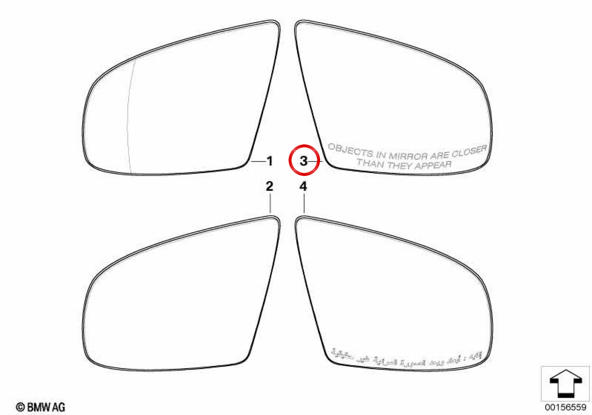 OEM 51167298162 Cristallo specchio destro per BMW E70, E71, E72. BMW originale.