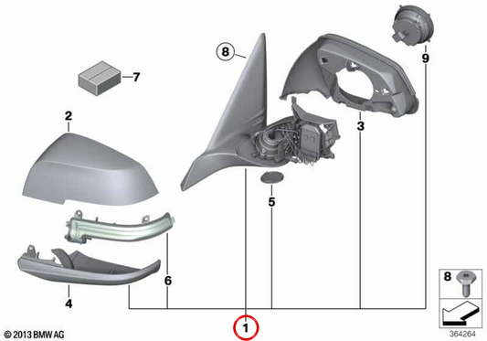 Specchio di retrovisore riscaldante sinistro OEM 51167307155 per BMW E84. BMW originale.