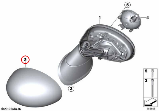 Copertura specchietto retrovisore sinistro OEM 51167310517 per MINI R56 LCI (03/2009-11/2013). MINI originale.