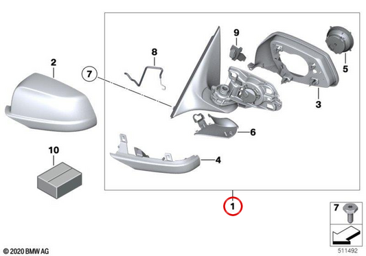 Specchio retrovisore destro (senza vetro, riscaldato) OEM 51167321820 per BMW F10, F11, F18. BMW originale.