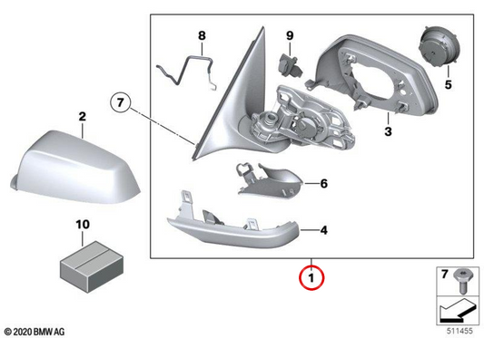 Rechte Retrovisor ohne Erhitzen von CLASSY OEM 51167322504 für BMW F10, F11. Original BMW.